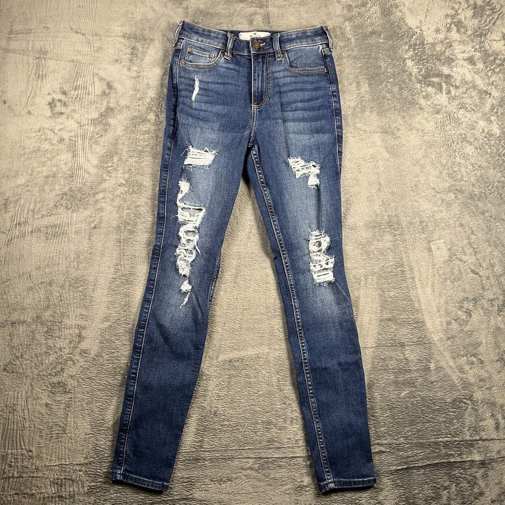 Hollister Curvy High Rise Super Skinny Jeans Womens 4L Blue Denim Distressed